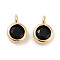 Brass Micro Pave Cubic Zirconia Charms, Cadmium Free & Nickel Free & Lead Free, Flat Round, Real 18K Gold Plated, Black, 9x6x3.5mm, Hole: 2mm