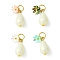 Acrylic Flower & ABS Plastic Imitation Pearl Pendant, with 304 Stainless Steel Jump Rings, Teardrop Charms, Mixed Color, 20x10x9.5~10mm, Hole: 5.5mm