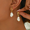 Elegant Brass Dangle Stud Earrings, Golden, with Imitation Pearl & Clear Cubic Zirconia, Oval, 35x13mm