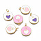 Brass Enamel Pendants, with Jump Ring, Nickel Free, Flat Round with Heart, Real 16K Gold Plated, Mixed Color, 20.5x18x2.5mm, Jump Ring: 5x0.8mm, 3mm Inner Diameter