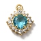 Brass Micro Pave Clear Cubic Zirconia Pendants, Real 18k Gold Plated, Rhombus, Deep Sky Blue, 11.5x9.5x3mm, Hole: 1mm