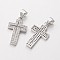 Cross Brass Micro Pave Cubic Zirconia Pendants, Lead Free & Nickel Free, Platinum, 21x12.5x1.5mm, Hole: 3x4mm