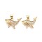 Brass Micro Pave Cubic Zirconia Pendants, Whale, Real 18K Gold Plated, 17.5x22~23x4mm, Hole: 3.5x5mm