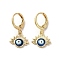 Evil Eye Real 18K Gold Plated Brass Dangle Leverback Earrings, with Enamel, Prussian Blue, 25x13.5mm