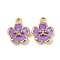 Alloy Enamel Pendants, with Rhinestone, Golden, Flower Charm, Medium Purple, 16x12.5x3mm, Hole: 1.8mm