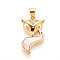 Brass Micro Pave Clear Cubic Zirconia Pendants, Cadmium Free & Lead Free, with Shell, Fox, Real 18K Gold Plated, 22x12.5x4.5mm, Hole: 5x3.5mm