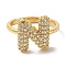Rack Plating Letter Brass Micro Pave Clear Cubic Zirconia Adjustable Rings for Women, Real 18K Gold Plated, Letter N, 13.5x12mm, Inner Diameter: 17mm