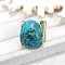 Oval Brass with Synthetic Turquoise Cuff Rings, Golden, Inner Diameter: 18mm
