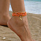 6Pcs Alloy Glass Seed Beads Anklets, Starflsh Charms Jewelry for Women, Orange Red, 8-5/8 inch(220mm)