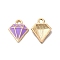 Alloy Enamel Pandants, Lead Free & Cadmium Free, Light Gold, Diamond Charm, Purple, 15x12x2.5mm, Hole: 1.8mm