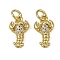 Brass Micro Pave Cubic Zirconia Pendants, Lobster Charms, Long-Lasting Plated, Cadmium Free & Lead Free, Rack Plating, with Jump Ring, Real 18K Gold Plated, 13.5x8.5x3mm, Hole: 3.2mm
