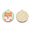 Eco-Friendly Alloy Enamel Pendants, Cadmium Free & Lead Free & Nickel Free, Flat Round with Shiba Inu, Light Gold, Aquamarine, 28x25.5x1.2mm, Hole: 1.6mm