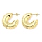 Brass Stud Earrings, Long-Lasting Plated, Lead Free & Cadmium Free, C-Shaped with Textured, Real 18K Gold Plated, 25x7mm