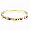 Brass Micro Pave Cubic Zirconia Bangles, Nickel Free, Rectangle, Colorful, Real 16K Gold Plated, Inner Diameter: 2-1/4x2 inch(5.85x5.1cm), 7.5mm