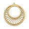304 Stainless Steel Pendants, Hollow Flat Round Charms, PVD Vacuum Plating, Real 18K Gold Plated, 32.5x30x1.5mm, Hole: 1.5mm