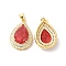 Real 16K Gold Plated Brass Micro Pave Cubic Zirconia Pendants, Cadmium Free & Lead Free, with Glass, Teardrop Charms, Red, 23.5x16x7mm, Hole: 5x3.5mm
