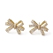 Bowknot Brass Stud Earrings, with Clear Cubic Zirconia, Long-Lasting Plated, Lead Free & Cadmium Free, Real 18K Gold Plated, 14.5x19mm