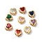 Brass Slide Charms, with Glass, Nickel Free, Heart Shape, Golden, Mixed Color, 9x8x5mm, Hole: 4x2mm