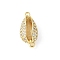 Brass Micro Pave Clear Cubic Zirconia Shell Shaped Links Connector Charms, Rack Plating, Long-Lasting Plated, Lead Free & Cadmium Free, Real 18K Gold Plated, 18x8.5x5.5mm, Hole: 1~1.2mm
