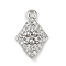 Brass Micro Pave Clear Cubic Zirconia Pendants, Cadmium Free & Nickel Free & Lead Free, Long-Lasting Plated, Rhombus with Paw Print Charms, Platinum, 14x9x2.5mm, Hole: 1.2mm