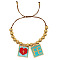 8mm Round Brass Bead Glass Seed Beaded Square with Heart Letter FE Charms Bracelets, Golden, Sky Blue, 11 inch(28cm)