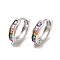 Rack Plating Brass Pave Colorful Cubic Zirconia Hoop Earrings Findings, with Loop, Lead Free & Cadmium Free, Long-Lasting Plated, Ring, Platinum, 13x12x3mm, Hole: 1mm, Pin: 1mm