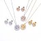 304 Stainless Steel Jewelry Sets, Pendant Necklaces and Stud Earrings, with Polymer Clay Rhinestone, Flat Round with Tree of Life, Mixed Color, 17.32 inch(44cm), 14x2mm, Pin: 0.8mm