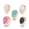 Natural Druzy Agate Cuff Rings, Open Rings, with Brass Findings and Rhinestone, Golden, Mixed Color, Size 9, 18~19.5mm