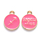 Alloy Enamel Pendants, Cadmium Free & Lead Free, Flat Round with Constellation, Light Gold, Cerise, Sagittarius, 22x18x2mm, Hole: 1.5mm