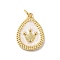 Rack Plating Brass Enamel Pendants, with Jump Rings, Real 18K Gold Plated, Cadmium Free & Nickel Free & Lead Free, Teardrop with Crown, Snow, 19x13.5x3mm, Hole: 3.6mm
