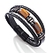 Natural Tiger Eye Beads Bangles, Imitation Leather Multilayer Bangles, with Magnetic Buckle for Men, 8-1/2 inch(21.59cm)
