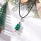 Electroplate Glass Beaded Dark Cyan Christmas Tree & Alloy Star Pendant Black Waxed Cotton Cord Necklaces, Antique Silver, Silver, 21.26 inch(54cm)