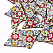 Printed Basswood Pendants, Back Random Color, Triangle, Colorful, 32x34x3mm, Hole: 1.5mm