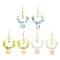 3 Pairs 3 Styles Natural Mixed Stone & Brass Dangle Earrings, with 304 Stainless Steel Pendants, Moon & Star, Golden, 67x41.5mm, 1 pair/style