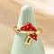 Brass Enemel Adjustable Open Cuff Rings for Women, Cadmium Free & Lead Free, Mushroom, Real 16K Gold Plated, Adjustable; 15.5x13mm