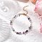 Natural Fluorite Chip Beaded Bracelets for Women, with 304 Stainless Steel Chain Extenders and Glass Bead, 7-3/8 inch(18.6cm)