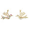 Brass Micro Pave Colorful Cubic Zirconia Pendants, with Brass Snap on Bails, Nickel Free, Bird, Real 18K Gold Plated, 22x29x4mm, Hole: 3x4mm