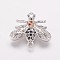 Brass Cubic Zirconia Links, Bees, Colorful, Platinum, 14.5x16.5x3mm, Hole: 1mm