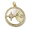 Brass Micro Pave Cubic Zirconia Pendants, with Shell, Flat Round, Cadmium Free & Lead Free, Real 18K Gold Plated, 21.5x19x3.5mm, Hole: 3.4mm