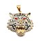Ion Plating(IP) 304 Stainless Steel Big Pendants, with Clear & Red Cubic Zirconia and Black Enamel, Lion, Golden, 55x53x16mm, Hole: 8x11mm