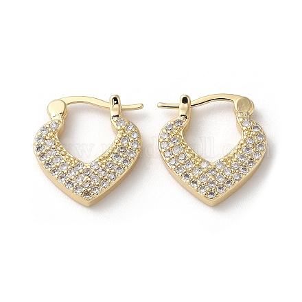 Серьги-кольца из латуни с фианитами в форме сердца EJEW-K247-07G-1