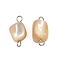 Natural Shell Nuggets Connector Charms, with 304 Stainless Steel Double Loops, Sandy Brown, Stainless Steel Color, 15.5x7.5~8.5x3.5~8mm, Hole: 1.5mm and 2mm