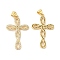 Brass Micro Pave Clear Cubic Zirconia Pendants, Cadmium Free & Lead Free, Cross Charms, Real 16K Gold Plated, 32x19.5x2mm, Hole: 4.5x3.5mm