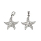 Brass Micro Pave Cubic Zirconia Pendants, Cadmium Free & Lead Free, Starfish, Real 18K Gold Plated, Platinum, 20x18x3mm, Hole: 4x2.5mm