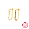 Geometric Rectangle 925 Sterling Silver Micro Pave Cubic Zirconia Hoop Earrings, Golden, Black, 20x1mm