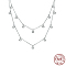 Rhodium Plated 925 Sterling Silver Micro Pave Clear Cubic Zirconia Double Layer Necklaces, Flat Round, Platinum, 15.35 inch(39cm)