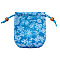 Chinese Style Flower Pattern Satin Jewelry Packing Pouches, Drawstring Gift Bags, Rectangle, Deep Sky Blue, 10.5x10.5cm