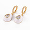 Brass Micro Pave Clear Cubic Zirconia Huggie Hoop Earrings, with Enamel, Nickel Free, Teardrop, Golden, White, 33mm, Pin: 1mm