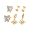 Ion Plating(IP) 3Pairs 3 Styles 304 Stainless Steel Butterfly Earrings, with Rhinestone & Resin for Women, Real 18K Gold Plated, 6~27.5x7~15mm, 1 pair/style