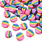 Handmade Polymer Clay Beads, Flat Round with Stripe Pattern, Colorful, 8~9.5x4~5mm, Hole: 1mm
